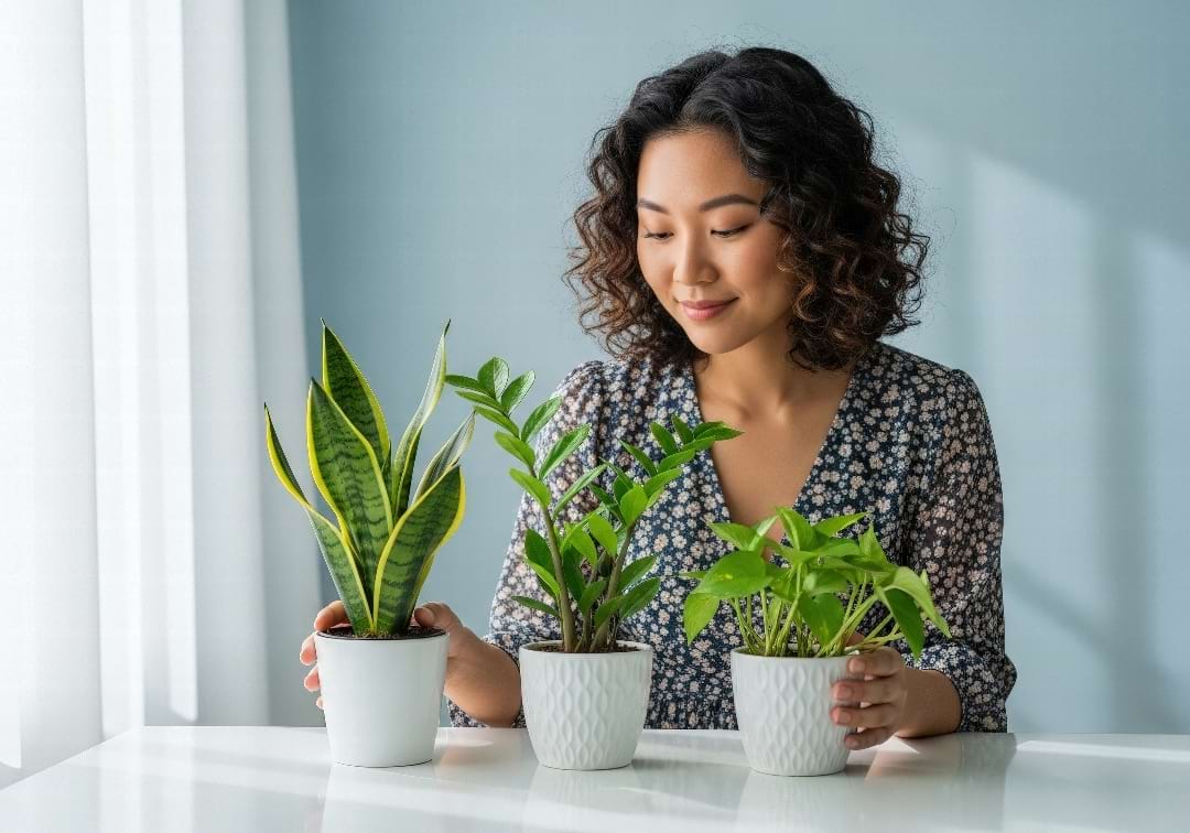 A person choosing beginner-friendly houseplants