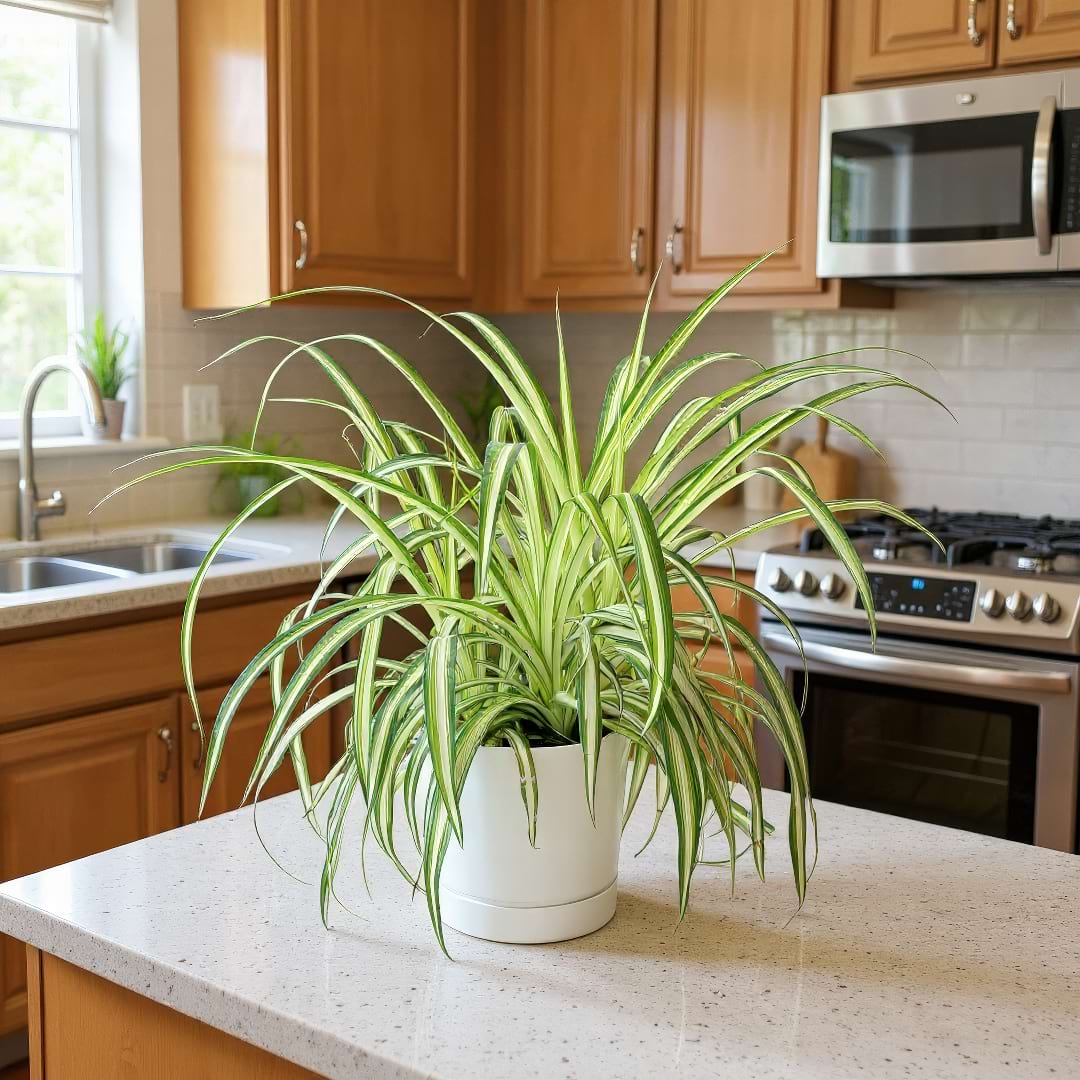 A Spider Plant with baby plantlets