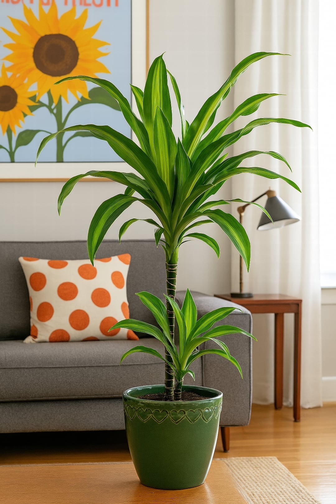 A full, bushy Dracaena 'Paloma' with uniform dark green leaves.