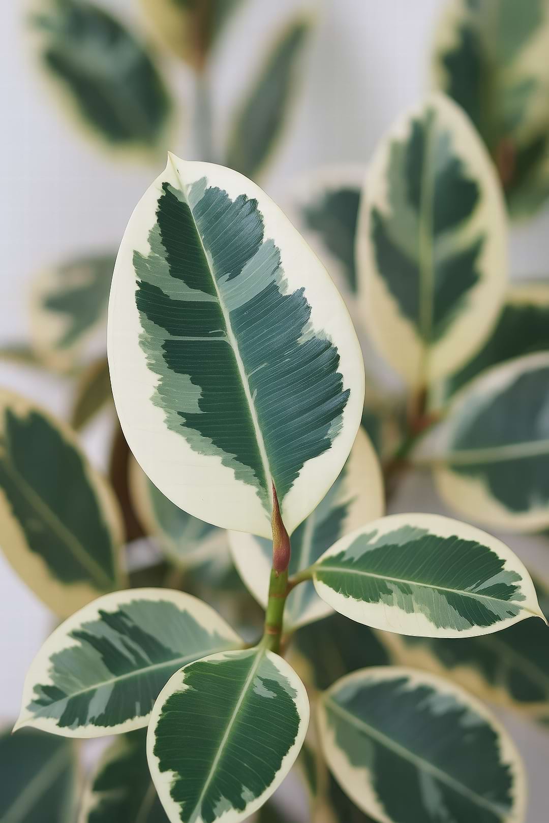 A robust Rubber Plant with its large, glossy, dark green leaves, which thrives in humid conditions.