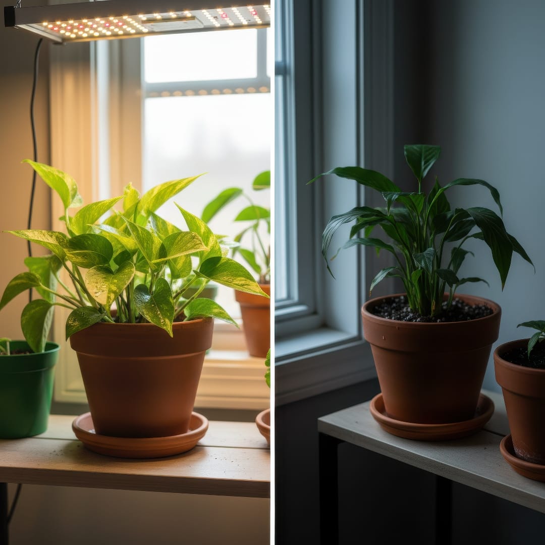 Comparison of an actively growing houseplant and one resting during winter.