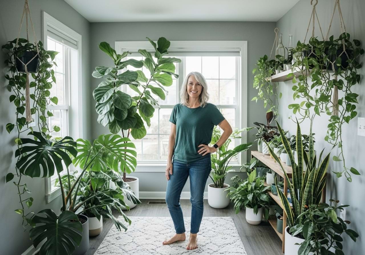 A bright room filled with healthy houseplants