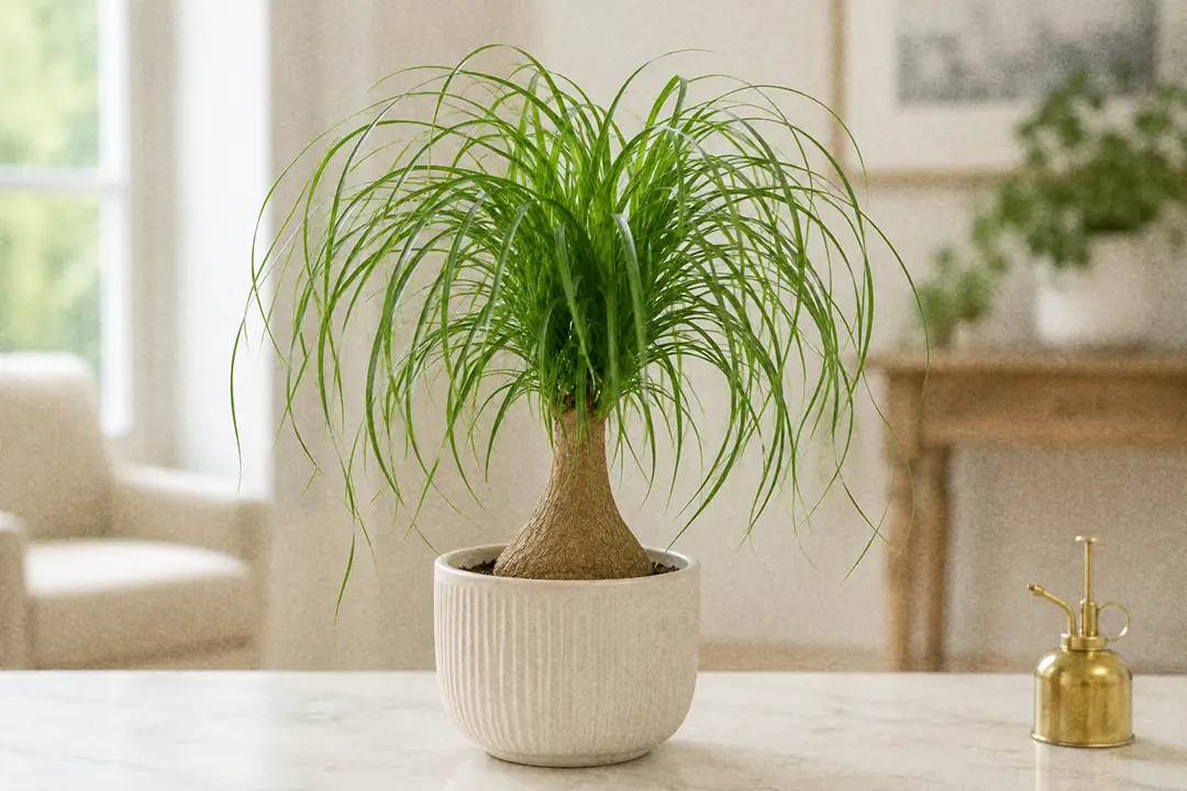 A ponytail palm with a swollen base and cascading thin leaves