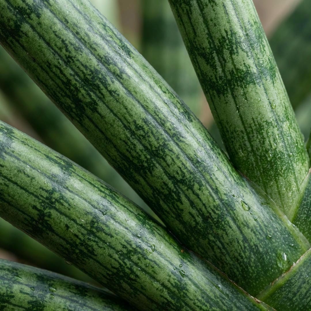 Close up of African Spear cylindrical leaves showing the striped pattern