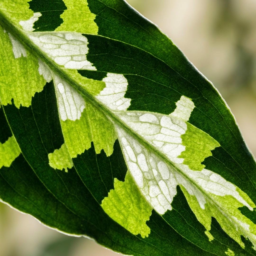 Macro shot of the blister variegation on the leaf
