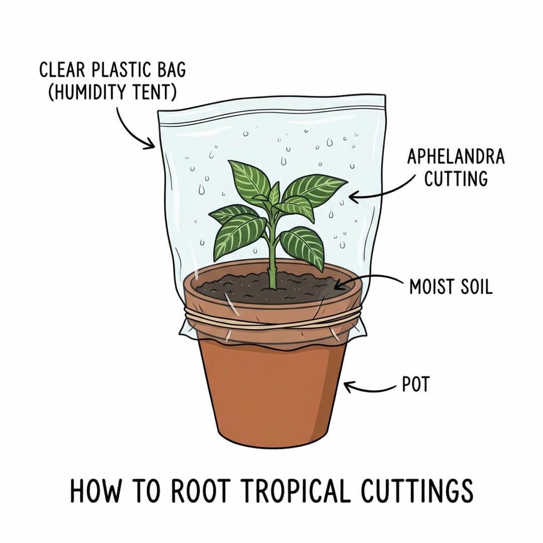 Diagram showing a cutting inside a plastic bag humidity tent