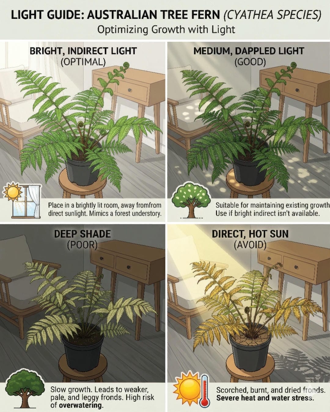 Ideal light conditions for Australian Tree Fern.