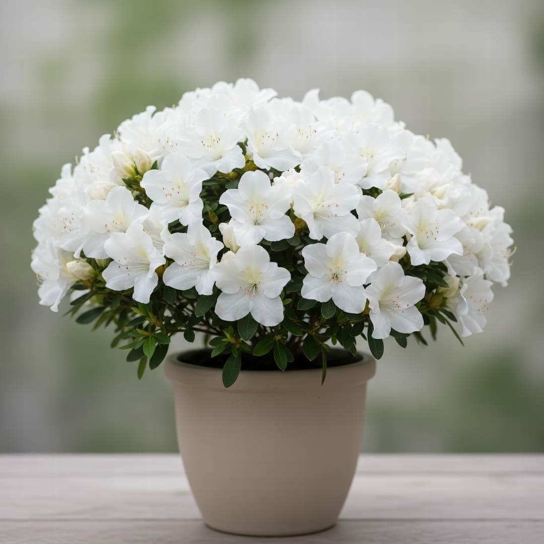 A beautiful white Azalea in full bloom.