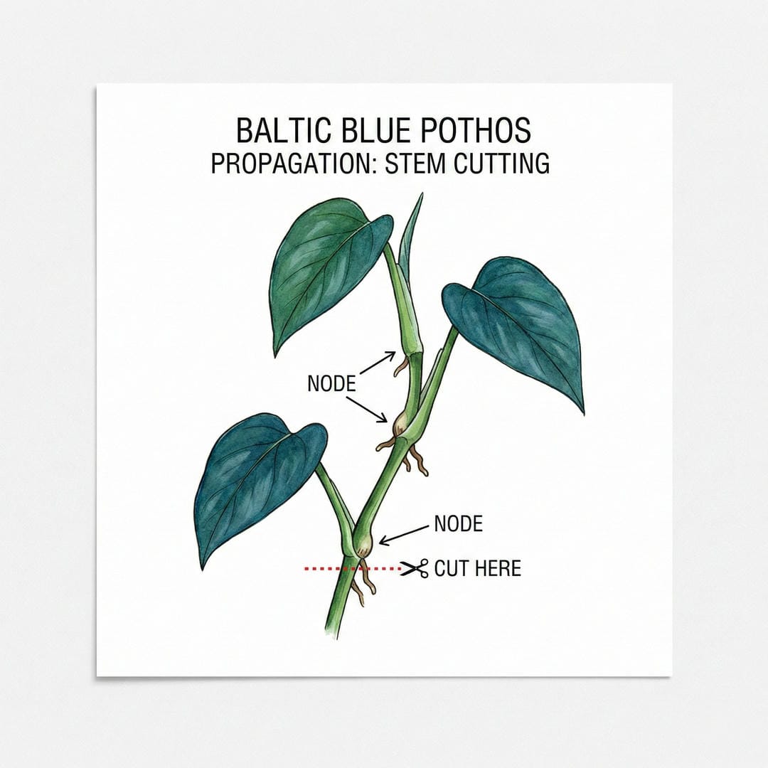 Baltic Blue Pothos node and cutting diagram