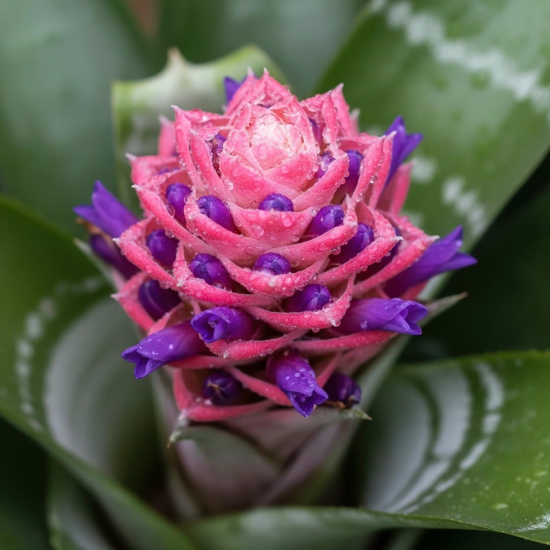 A close-up of a vibrant red bromeliad flower.