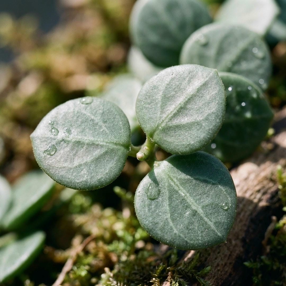 Macro shot of the succulent coin-like leaves of Dischidia Nummularia
