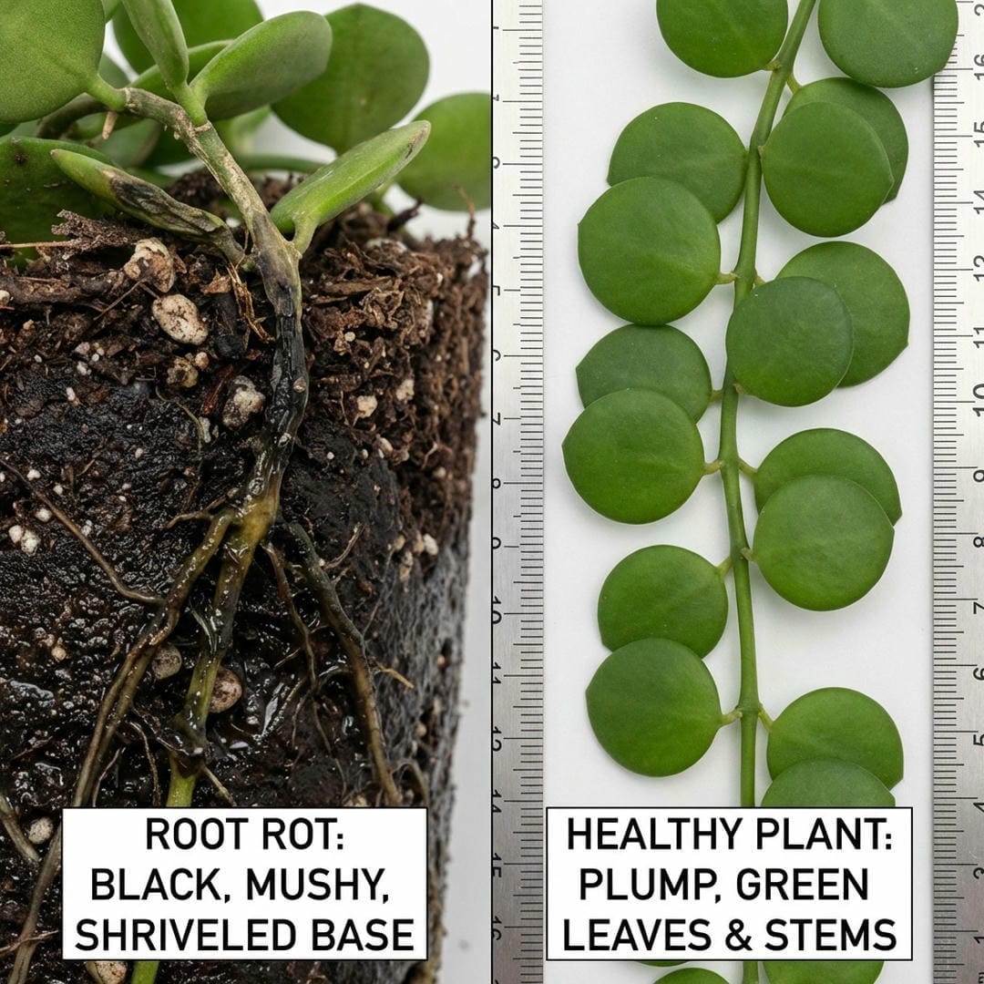 Diagnostic comparison of a healthy Dischidia root system vs one with root rot