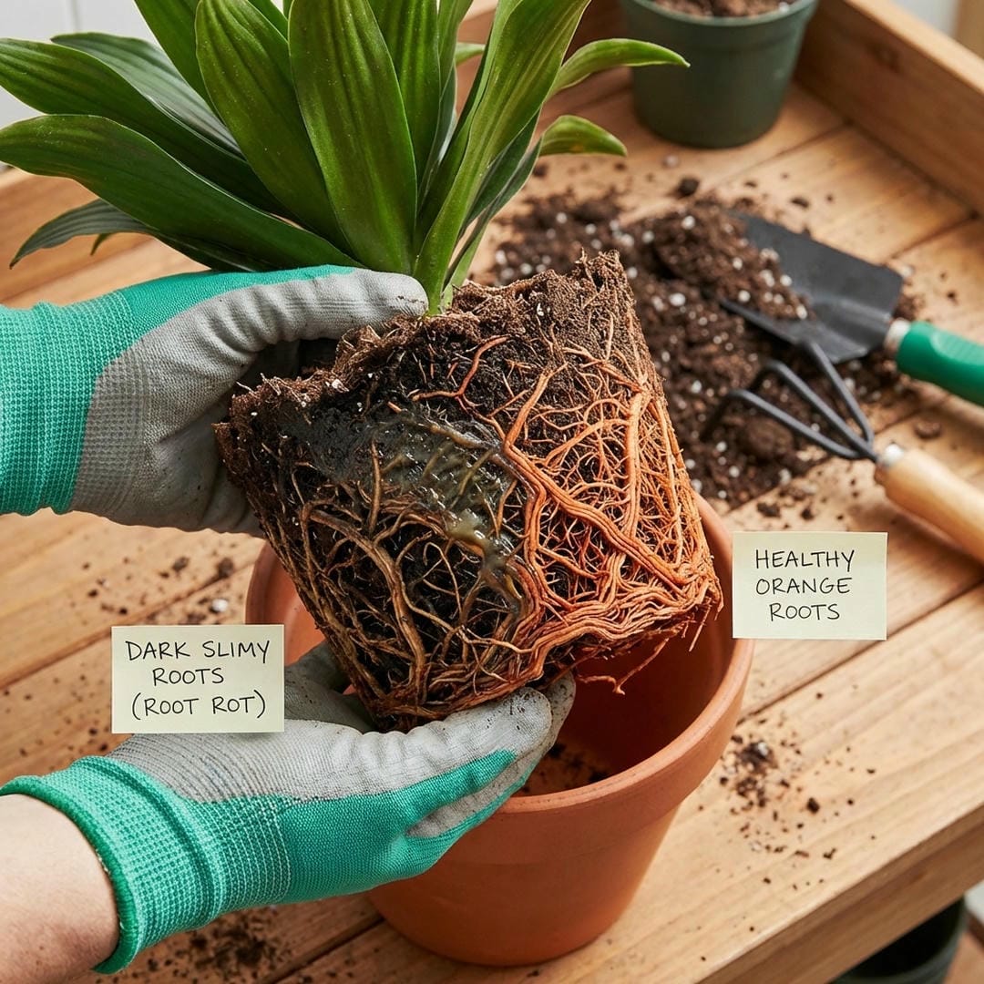 Plant unpotted showing root rot
