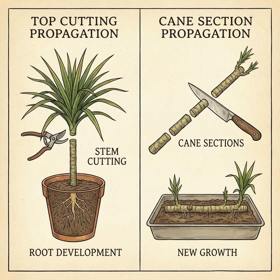 Propagation diagram showing top cuttings and cane cuttings