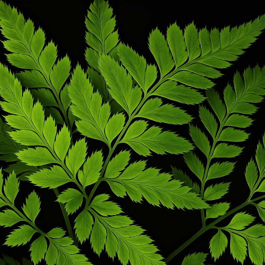 A detailed image of the fronds of a Leatherleaf Fern.