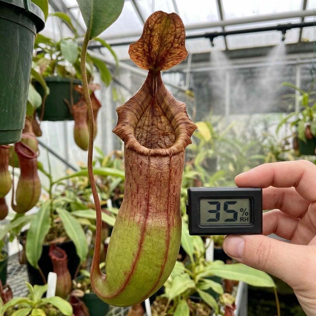 A pitcher shriveling up at the top due to dry air