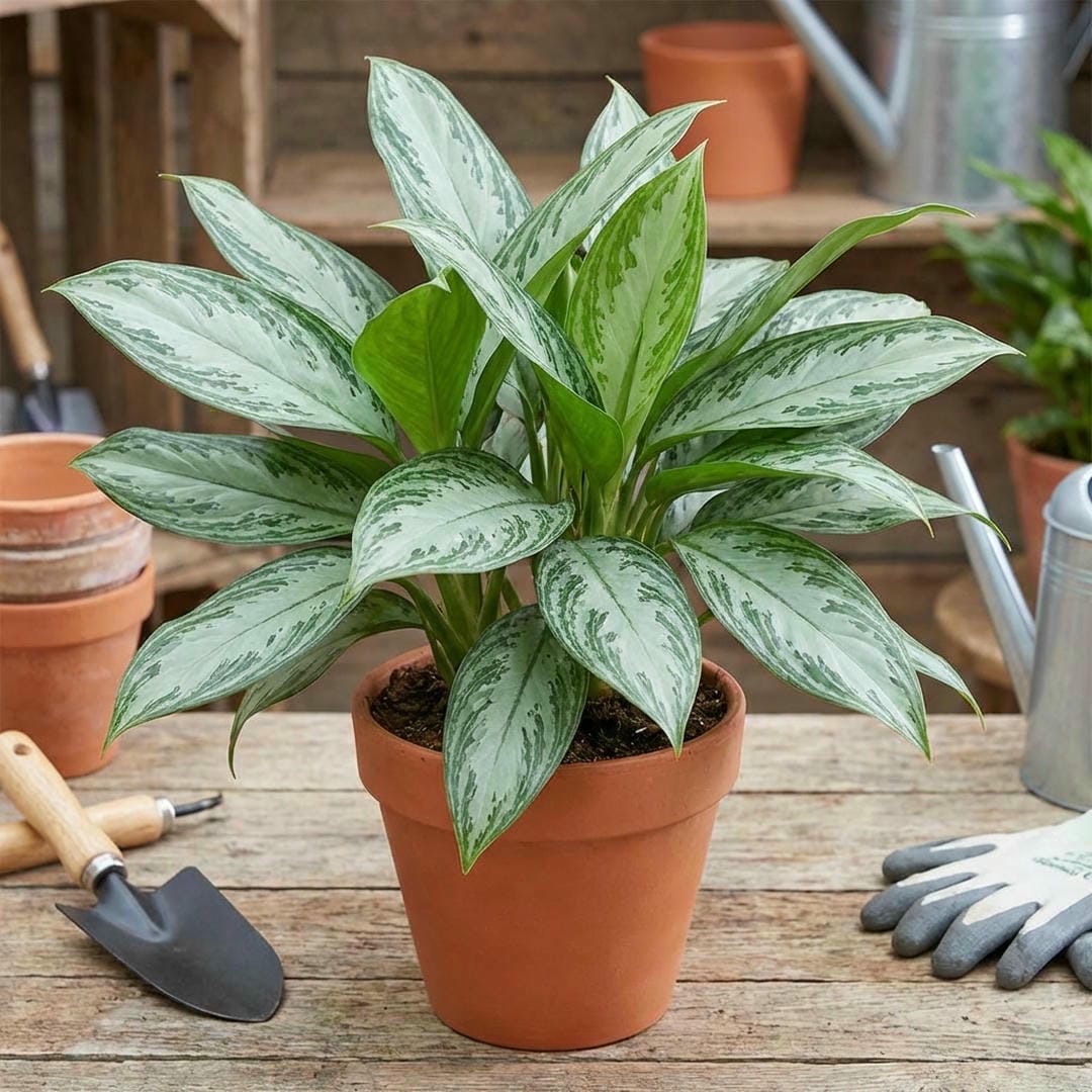 Step by step visuals of dividing a Silver Bay Aglaonema root ball.