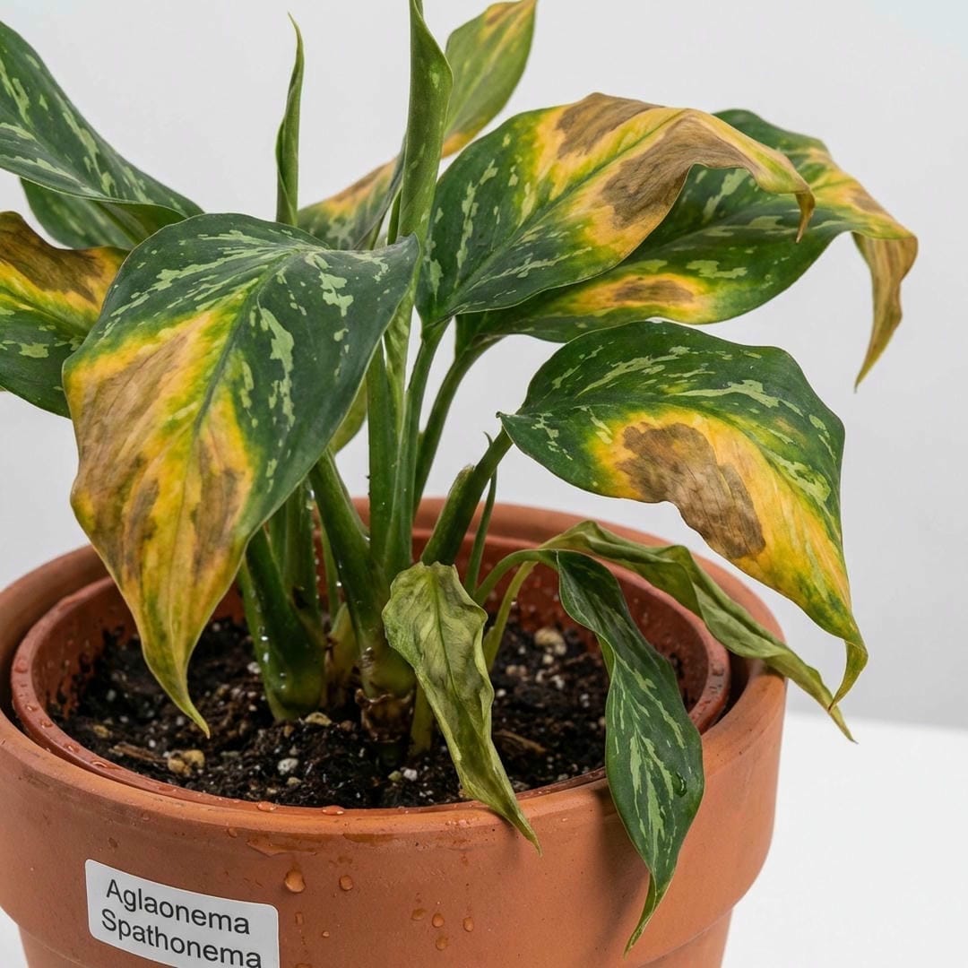 Yellowing leaves on Aglaonema Spathonema