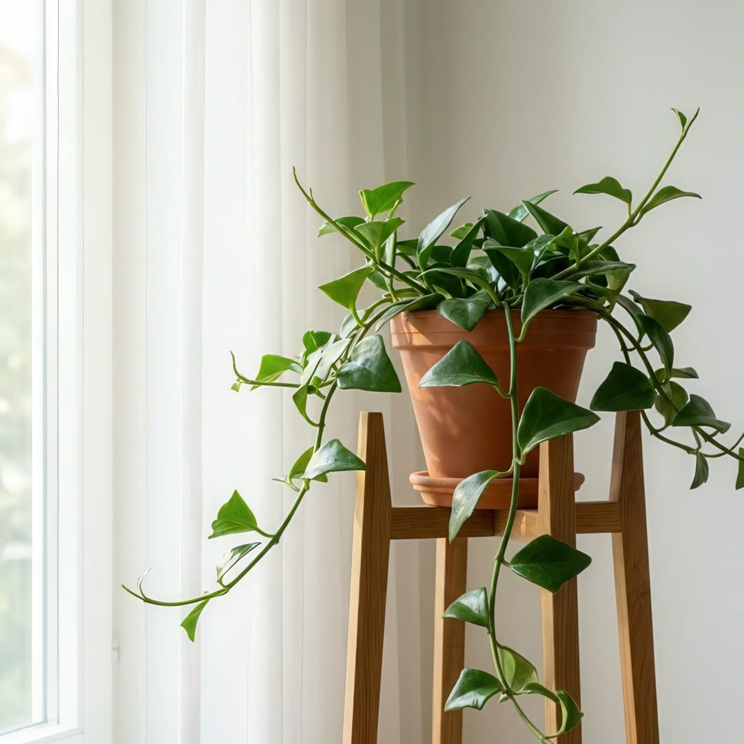 Wax Ivy positioned near a bright window showing its waxy green leaves in natural light